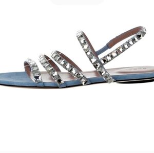 Gucci Mallory Crystal- Embolism Rhinestone 39 Blue Suede Sandals